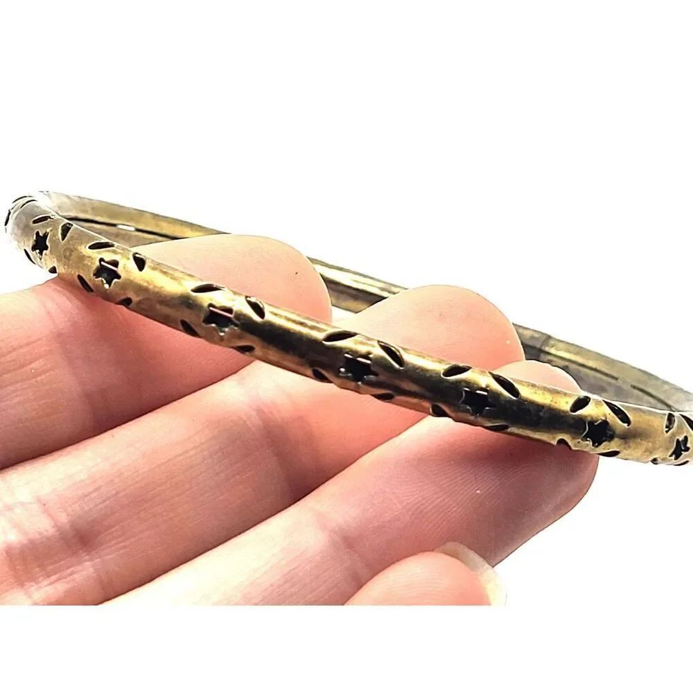 Hollow Cut-through Stars Pattern Bangle Bracelet Bohemian Made India 2.6in dia